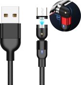 1m 2A uitgang USB naar micro-USB nylon gevlochten roterende magnetische oplaadkabel (zwart)