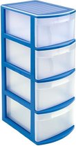 Ladeblok/bureau organizer met 4x lades blauw/transparant - L39 x B28.5 x H78 cm - Opruimen/opbergen laatjes
