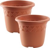 Set van 2x stuks bloempot/plantenpot rond terra cotta kunststof diameter 29 cm - Hoogte 23.5 cm - Buiten gebruik