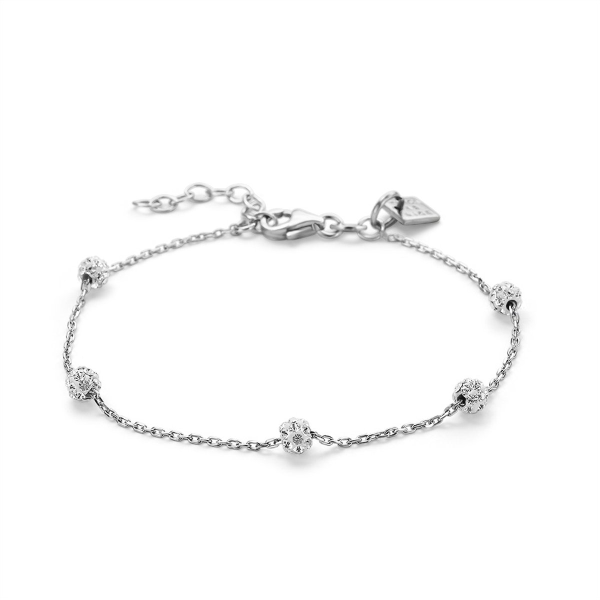 Twice As Nice Armband in zilver, 5 kristallen bolletjes 17cm+3cm
