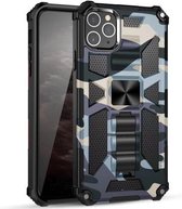 Camouflage Armor schokbestendig TPU + PC magnetische beschermhoes met houder voor iPhone 11 Pro Max (babyblauw)