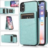 Effen kleur pc + TPU beschermhoes met houder en kaartsleuven voor iPhone XS Max (groen)