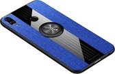 Voor Huawei Honor Play XINLI Stitching Cloth Textue Shockproof TPU beschermhoes met ringhouder (blauw)