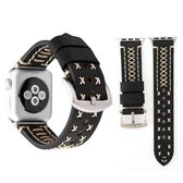 Voor Apple Watch Series 3 & 2 & 1 42 mm handmatig lijnpatroon lederen polshorloge band (zwart)
