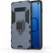 PC + TPU schokbestendige beschermhoes voor Samsung Galaxy S10, met magnetische ringhouder (marineblauw)