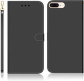 Voor iPhone 7 Plus / 8 Plus Geïmiteerd Spiegeloppervlak Horizontale Flip Leren Case met Houder & Kaartsleuven & Portemonnee & Lanyard (Zwart)