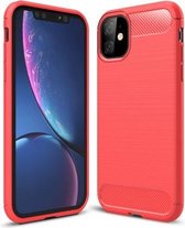 TPU-hoesje van koolstofvezel met geborstelde textuur voor iPhone 11 (rood)