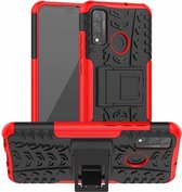 Voor Huawei P Smart (2020) Bandentextuur Schokbestendig TPU + pc-beschermhoes met houder (rood)