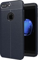 Voor iPhone 8 Plus & 7 Plus Litchi Texture TPU beschermende achterkant van de beschermhoes (marineblauw)