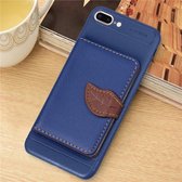 Magnetisch leren hoesje in bladstijl voor iPhone 8 Plus en 7 Plus, met houder en kaartsleuven en portemonnee en fotolijst (donkerblauw)
