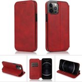 Sterke magnetische sluiting PU + TPU lederen tas met kaartsleuven en houder voor iPhone 12/12 Pro (rood)