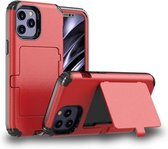 Voor iPhone 12 Pro Max Stofdicht, drukbestendig, schokbestendig pc + TPU-hoesje met kaartsleuf en spiegel (rood)