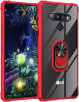 Voor LG Stylo 6 schokbestendig transparant TPU + acryl beschermhoes met ringhouder (rood)