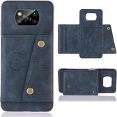 Voor Geschikt voor Xiaomi Poco X3 dubbele gesp PU + TPU schokbestendige magnetische beschermhoes met kaartsleuven en houder (blauw)