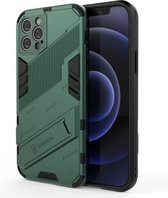 Punk Armor 2 in 1 PC + TPU schokbestendig hoesje met onzichtbare houder voor iPhone 12 Pro (groen)