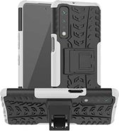 Voor LG Stylo 7 5G Bandentextuur Schokbestendig TPU + PC beschermhoes met houder (wit)