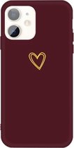 Voor iPhone 11 Golden Love-heart Pattern Colorful Frosted TPU telefoon beschermhoes (wijnrood)