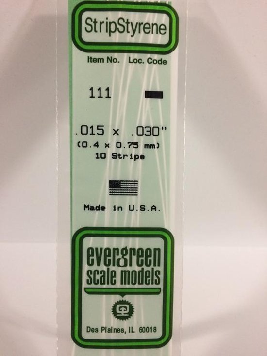 Evergreen 111 Strip 0,4mmX0,8mmX35cm - 10 stuks Styreen