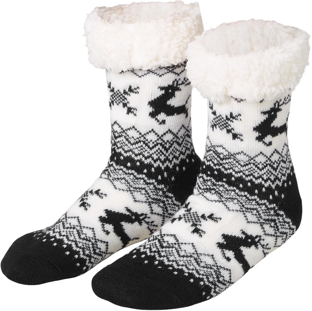 dressforfun - Knusse sokken met rendiermotief zwart-wit 43-46 - verkleedkleding kostuum halloween verkleden feestkleding carnavalskleding carnaval feestkledij partykleding - 303484