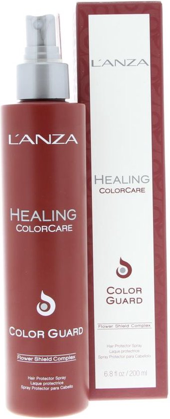 L'ANZA HEALING COLORCARE COLOR GUARD fles met pompverstuiver, rood met zilveren details.