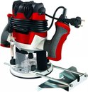Einhell bovenfrees, rood met zilveren accenten en zwarte handgrepen, met snoer.