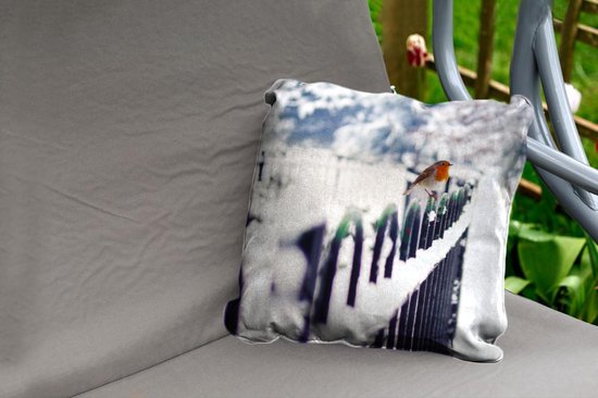 Coussins d'extérieur - Jardin - Rouge-gorge sur clôture enneigée - 45x45 cm