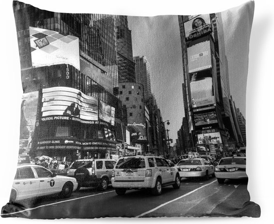 Buitenkussens - Tuin - Taxi's in Times Square -zwart-wit - 60x60 cm