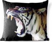 Buitenkussens - Tuin - Brullende tijger op zwarte achtergrond - 40x40 cm