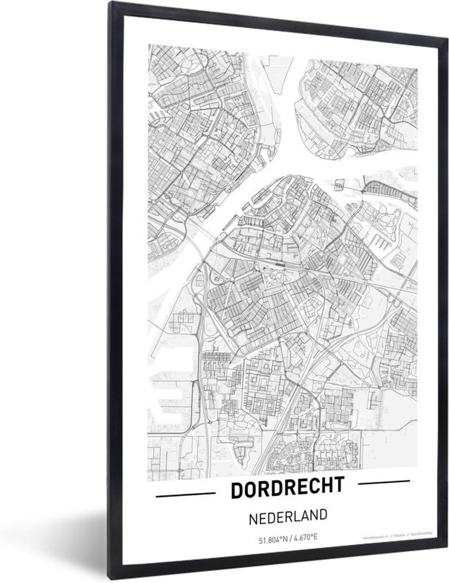 Fotolijst incl. Poster - Stadskaart Dordrecht - 20x30 cm - Posterlijst - Plattegrond - PosterMonkey