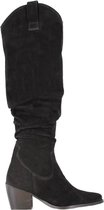 Tango | Ella square 4-d black high waxed suede slobby boot - black heel | Maat: 41