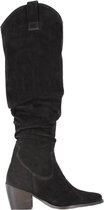 Tango | Ella square 4-d black high waxed suede slobby boot - black heel | Maat: 38