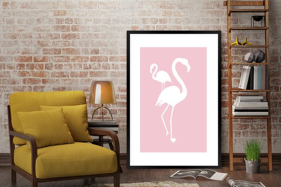 Silhouettes Witte de deux flamants roses sur fond rose clair 80x120 cm