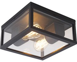 QAZQA charlois – Design Plafondlamp voor buiten – 2 lichts – L 24 cm – Zwart – Buitenverlichting