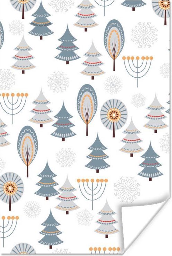 Scandinavisch patroon met bomen en kristallen 20x30 cm - klein - Foto print op Poster (wanddecoratie woonkamer / slaapkamer)