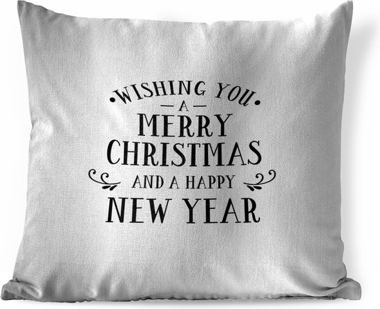 Sierkussens - Kussen - Kerst quote Wishing you a merry Christmas met een witte achtergrond - 40x40 cm - Kussen van katoen