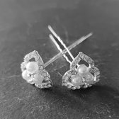 Zilverkleurige Hairpins - Ivoorkleurige Parels en Diamantjes - 2 Stuks