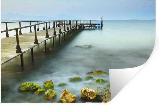 Muurstickers - Sticker Folie - Een houten pier in de zee bij Kos - 30x20 cm - Plakfolie - Muurstickers Kinderkamer - Zelfklevend Behang - Zelfklevend behangpapier - Stickerfolie