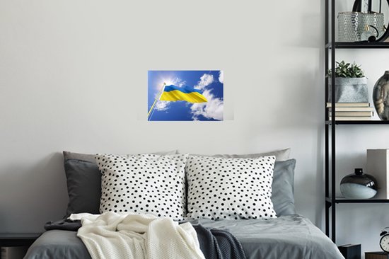 Sticker Muursticker Drapeau de l'Ukraine - Drapeau de l'Ukraine par un après-midi ensoleillé - 30x20 cm - Film adhésif autocollant - Sticker mural repositionnable