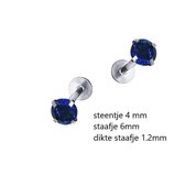 Helixpiercing donker blauw zirkonia 4mm chirurgisch staal volwassen uniseks 8mm x 1.2mm