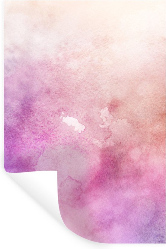 Sticker Muursticker Aquarelle Abstrait - Oeuvre abstraite réalisée à l'aquarelle et couleurs claires sur fond blanc - 80x120 cm - film adhésif autocollant - sticker mural repositionnable