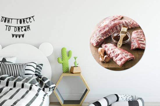 Côtes levées crues avec récipient pour faire mariner la viande Assiette en plastique cercle mural ⌀ 90 cm - impression photo sur cercle mural / cercle vivant (décoration murale)