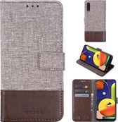 Voor Galaxy A50s MUMXA MX102 horizontale flip canvas stiksels lederen tas met houder & kaartsleuven & portemonnee (bruin)