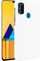 Voor Galaxy M21 Shockproof Crocodile Texture PC + PU Case (Wit)