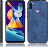 Voor Galaxy M11 schokbestendig naaien koe patroon huid PC + PU + TPU Case (blauw)