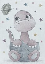 Vrolijk kinderkamer vloerkleed Funny - Dino - roze - 160x230 cm