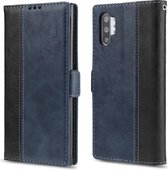 Voor Galaxy Note10 + Retro textuur Contrastkleur Splicing Horizontaal Flip TPU + PU lederen tas met kaartsleuven & houder & portemonnee (blauw)