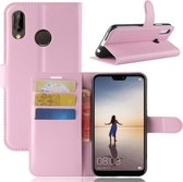 Voor huawei p20 lite pu + tpu litchi textuur horizontale flip lederen tas met portemonnee en houder en kaartsleuven (roze)