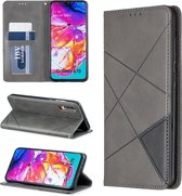 Ruit textuur horizontale flip magnetische lederen tas met houder en kaartsleuven voor Galaxy A70 (grijs)