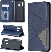 Ruit textuur horizontale flip magnetische lederen tas met houder en kaartsleuven voor Galaxy A10e / A20e (blauw)