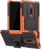 Bandtextuur TPU + PC schokbestendige beschermhoes met houder voor Xiaomi Mi 9T / 9T Pro / Redmi K20 / K20 Pro (oranje)